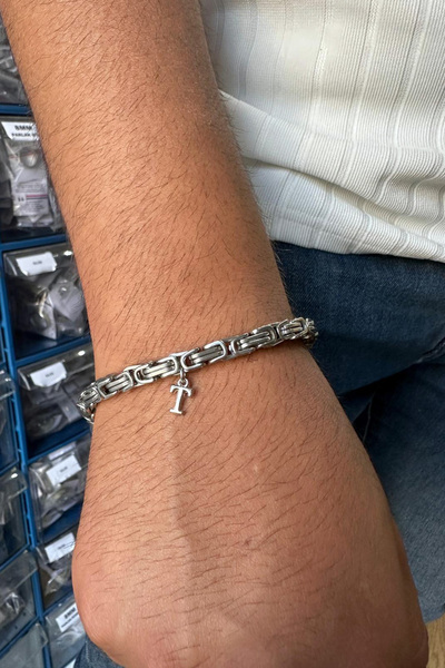 Takı Dükkanı King Model Steel Bracelet with Hanging Letters, Gift for Lover or Spouse Acb02H