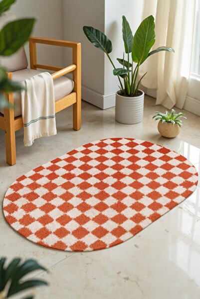 EUROBANO Chess Dama Desenli Oval Kemik-Somon Salon Oturma Odası Yatak Odası Koridor Makine Halısı Yolluk