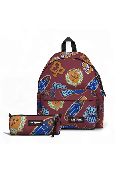 Eastpak Benchmark Single Clash Burgundy Pencil Case and Padded Pak'R School Backpack Set