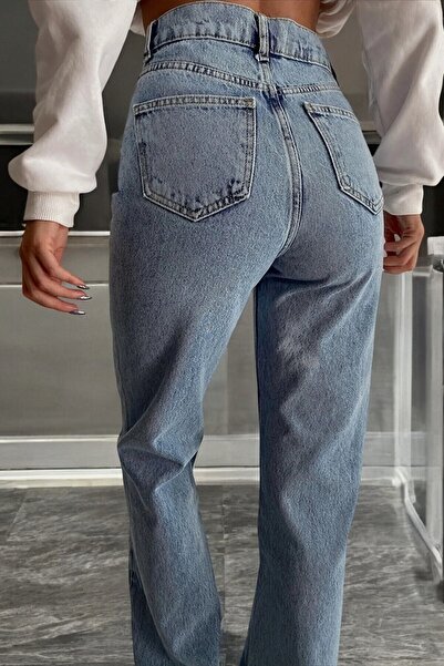 byhaziran butik Blugi Palazzo albastru pentru femei, cu talie înaltă