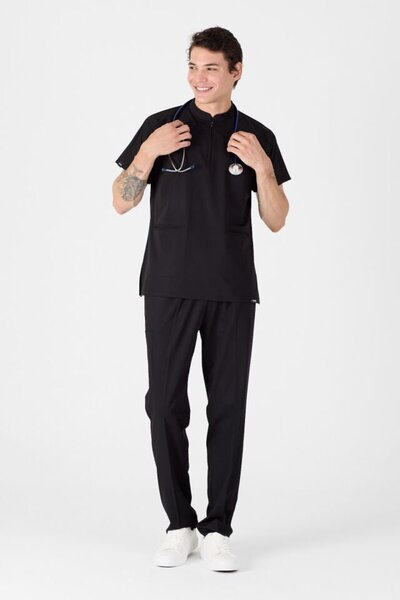 Owlet Medikal Lycra Black Judge Collar Scrubs Uniform