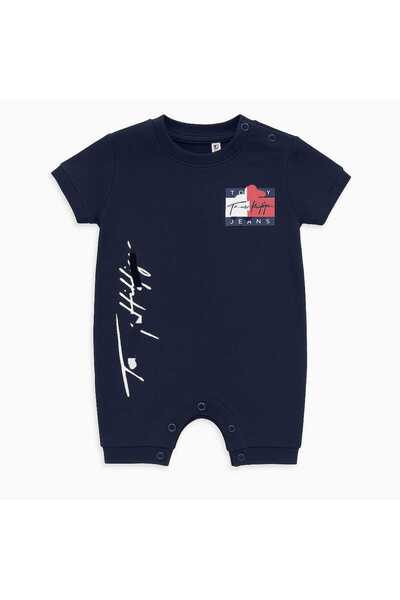 SULİFESTORE Sulife Navy Blue and White Printed Snap-Button Jumpsuit