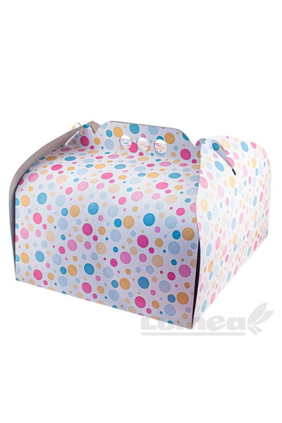 Lumea Set cutii patrate cu model buline pentru tort pana la 1.5kg, 25cm x 25cm x 15cm - 5 buc. -