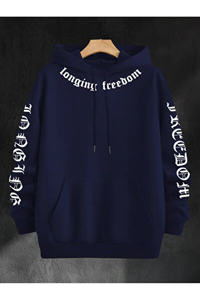 valeriae Чоловічий зручний худі з капюшоном і принтом «Спрага свободи»