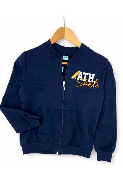 VOY KİDS Boy's School Tracksuit Set with Bomber Collar and Zippered Jacket and Sweatpants Bottoms for Ages 8-9-10-11-12