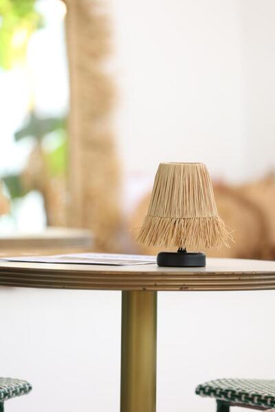 Maison Avf Rafya Saçaklı Şarjlı Masa Lambası - Alt Siyah