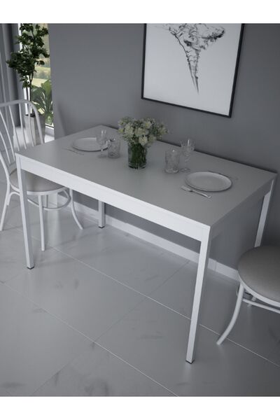 Alesta Life Beyaz Yemek Masası, Mutfak Masası, Çalışma Masası, Metal Ayaklı M...