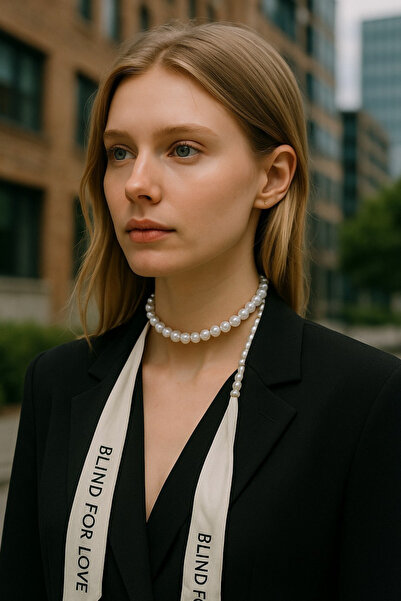 Trend aksesuar Desenli İnci Detaylı Fular, Kolye, Kemer Çok Amaçlı Kullanım