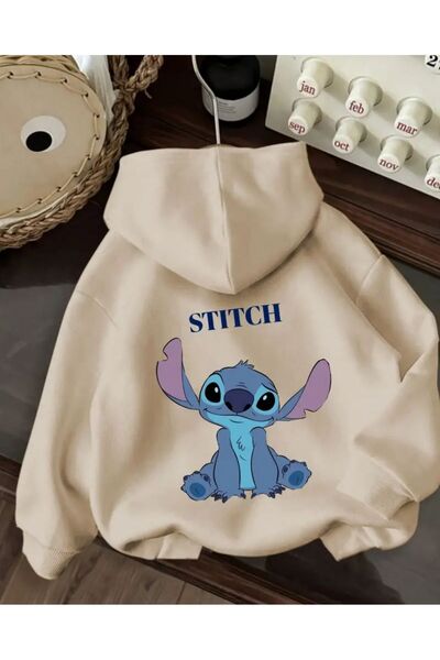 herkesemoda Hooded Sweatshirt with Character Print Detail and Fleece Inside