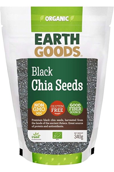 Earth Goods بذور الشيا السوداء العضوية، غير معدلة وراثيًا، خالية من الغلوتين، مصدر جيد للألياف (340 جرام)