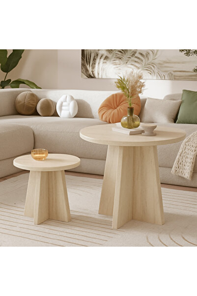 OlcayAksesuar Luna Model 2 Li Orta Sehpa Seti, 58 cm, 40 cm Çaplı, Yükseklik ...