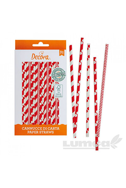 Lumea Χάρτινα ξυλάκια / καλαμάκια, κόκκινα και λευκά, 80 τεμ. - Decora