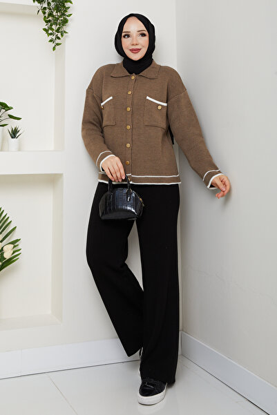 Pamuk Butik Women's Gold Buttoned Sports Jacket Cardigan