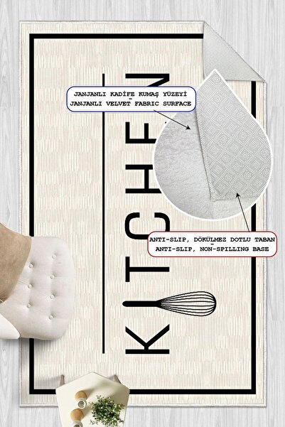 Genel Markalar Kitchen Yazılı Dijital Baskılı Dekoratif Kaymaz Taban Yıkanabilir Mutfak Halısı