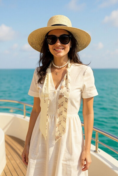 Trend aksesuar Desenli İnci Detaylı Fular, Kolye, Kemer Çok Amaçlı Kullanım