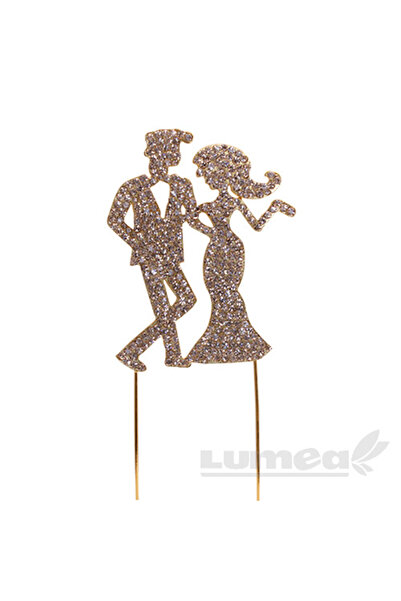Lumea Figurine cake topper mire si mireasa model stras auriu