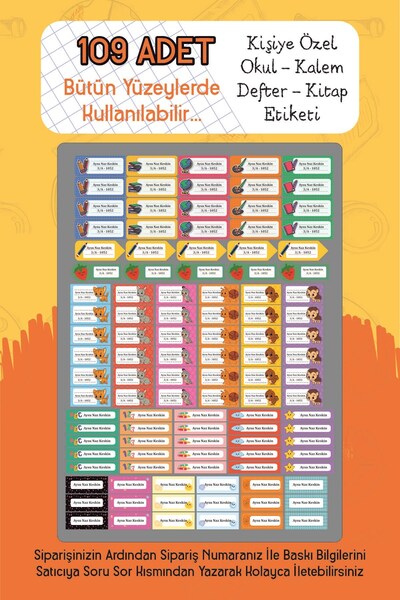 Yaprak Hediyelik Kişiye Özel Okul Etiketi Kalem Defter Etiketi Özel İsim Yazı...