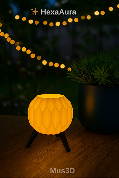 Mus3D ✨ HexaAura 3D Dekoratif Mumluk – Pilli LED ile Sıcak Atmosfer