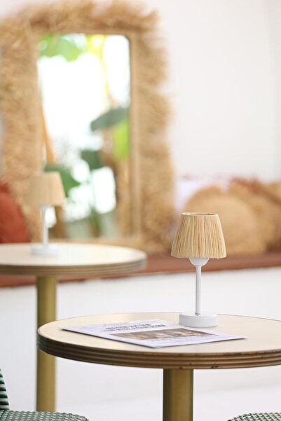 Maison Avf Rafya Saçaksız Şarjlı Masa Lambası - Alt Uzun Beyaz