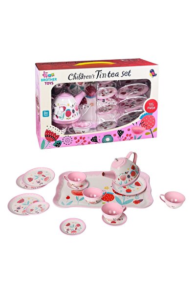Brother Toys 15 Parça Çiçekli Metal Çay Evcilik Ve Mutfak Seti Bardak Çaydanl...