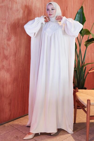 hafsamina Büzgülü Robalı Elbise Krem HM2501