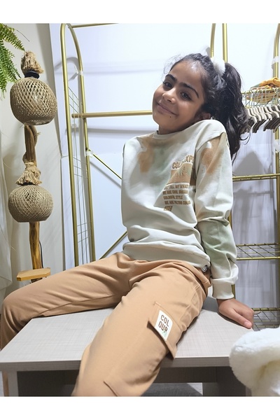 Miniworld Erkek Kız Çocuk Alt Üst Takım Unisex Uzun Kollu Eşofman Rahat Spor Şık Modern Tasarım Ribanalı