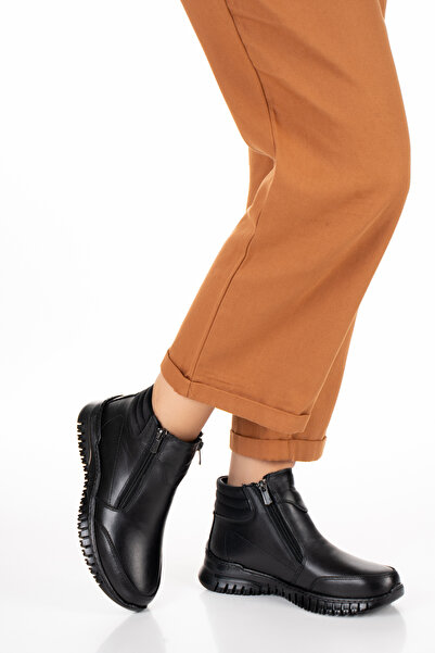 REALMİNE 1456 - Hakiki Deri - Tam Ortopedik - Çift Fermuarlı - Günlük Kadın Bot