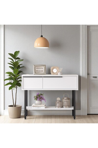 Robin Home Dresuar Antre Hol Kapaklı 100cm Metal Ayaklı Beyaz