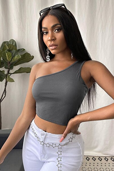 içgiyimist Gray Single Strap One Shoulder Camisole Crop Blouse Im-3714