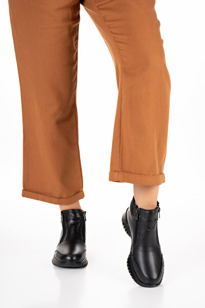 REALMİNE 1456 - Hakiki Deri - Tam Ortopedik - Çift Fermuarlı - Günlük Kadın Bot