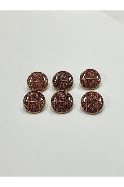 karantuhafiye Antique Gold Floor / Metal Button / 1.8 cm / Set of 6 / (M09089)/ Burgundy