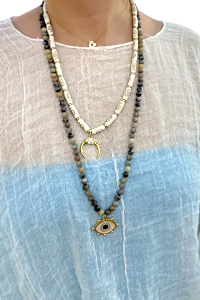 Pinty Design Jade Natural Stone Long Women's Necklace 65 cm