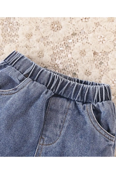 OEM Set White Blouse with Embroidered Strawberries and Jeans, 9-12 months, 74-80 cm