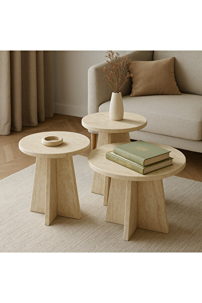 OlcayAksesuar 3 Lü Orta Sehpa Seti, 40 cm, 32 cm, 28 cm Çaplı, Yükseklik 43 c...