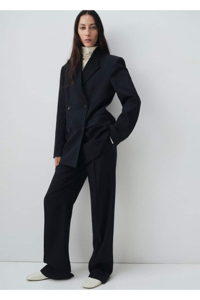 MANGO Woman Diplomatik çizgili çift sıra düğmeli blazer ceket takım elbise