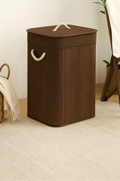 keyfisepet en keyifli sepet Kahverengi Bambu Çamaşır Sepeti – Kapaklı, İpli Kulplu, Şık ve Dayanıklı