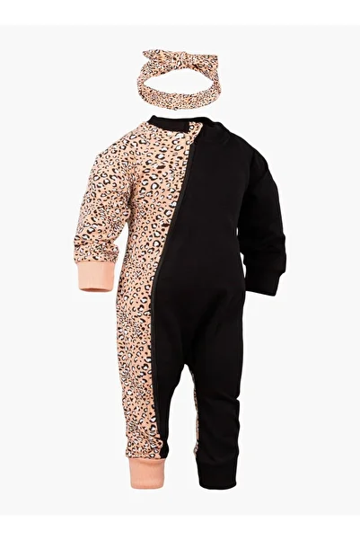 BabyCara Leopard Print Romper with Headband Made in Turkey Cotton Comfy Jumpsuit Long Sleeve