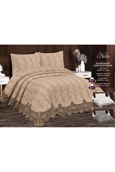 maison royale Helin Güpürlü Lüks Yatak Örtüsü 3 Parça Pike Takımı Kutusuz