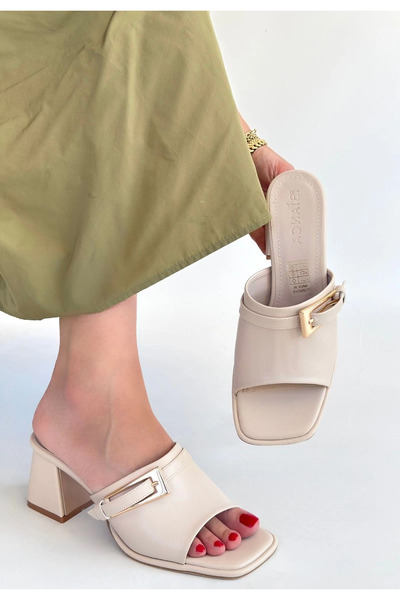 Ovebu Ziva Beige Skin Heeled Slippers