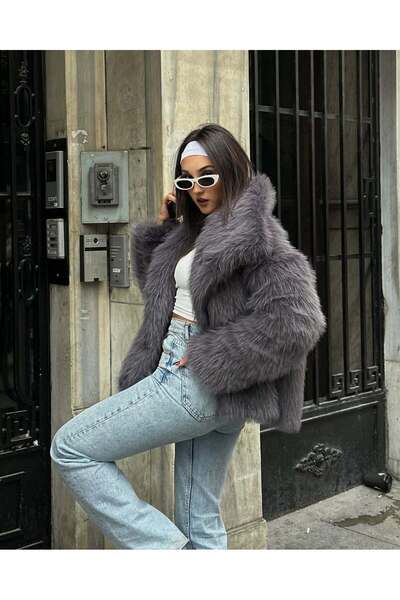 POP STORY Premium Soft Textured Lined Oversized Anthracite Fur