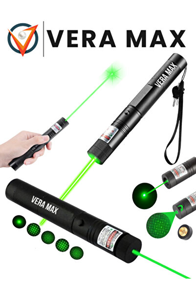 veramax Emniyetli Şarj Edilebilir Pilli Metal Kasa Yıldız Başlıklı Yeşil Lazer Pointer 15 Km Menzili ÖF-2000