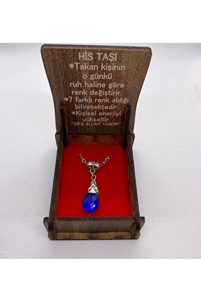 Efulim Hediyelik Renk Değiştiren His Taşı Kolye, Ruh Hali Takısı (AHŞAP KUTU  )