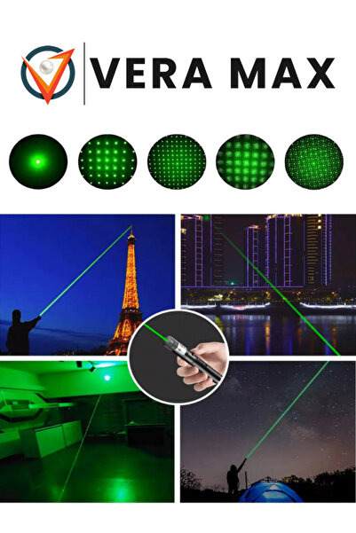 veramax Emniyetli Şarj Edilebilir Pilli Metal Kasa Yıldız Başlıklı Yeşil Lazer Pointer 15 Km Menzili ÖF-2000