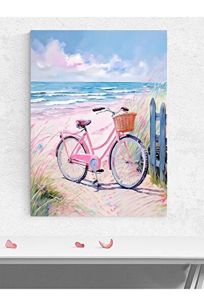 Postermanya Pink Ride, Pembe Sürüş Bisiklet Sanat Deniz Manzaralı Poster - Af...