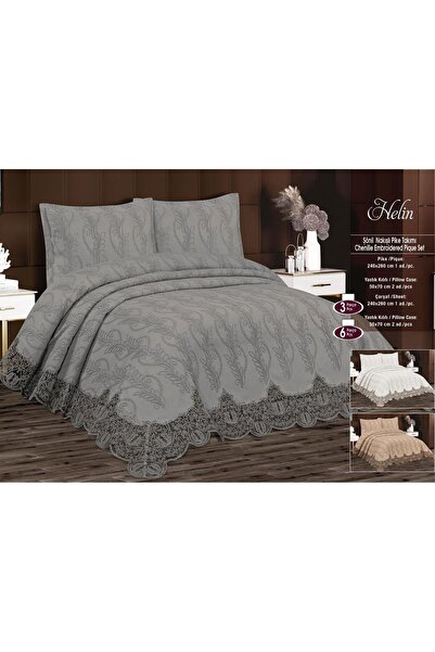 maison royale Helin Güpürlü Lüks Yatak Örtüsü 3 Parça Pike Takımı Kutusuz