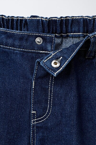 Magu Unisex Çocuk Pamuklu Lacivert Balloon Denim Jeans Pantolon - Rahat Kalıp Lastikli Paça