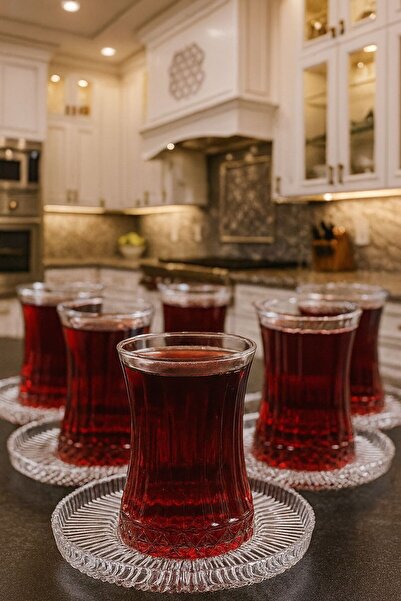 ENYAZA(2024) 6 Lı Cam Çay Bardağı Altlığı Elysia Bardak Ile Uyumlu