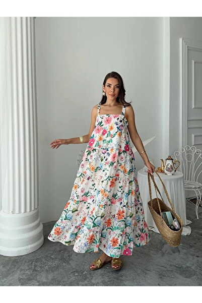 URİS Дамска лятна рокля без ръкави с флорални мотиви и презрамки, от премиум ...