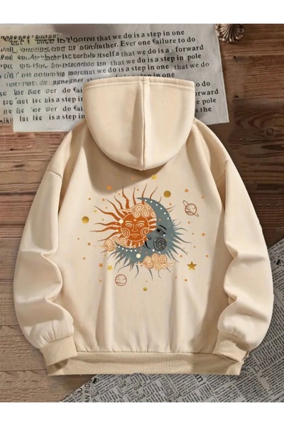 FUFLUNS Sun and Moon Printed Oversized Unisex Women'S/Men's Hoodie Sweatshirt