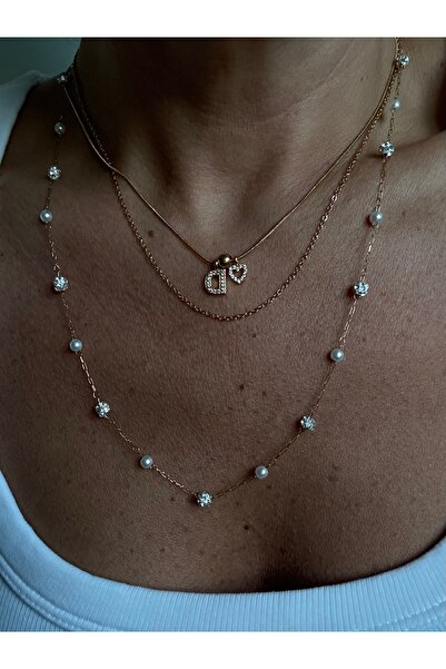 Rossetto Atelier Paslanmaz Çelik Mini Zirkon Kalpli D Harfli Kolye